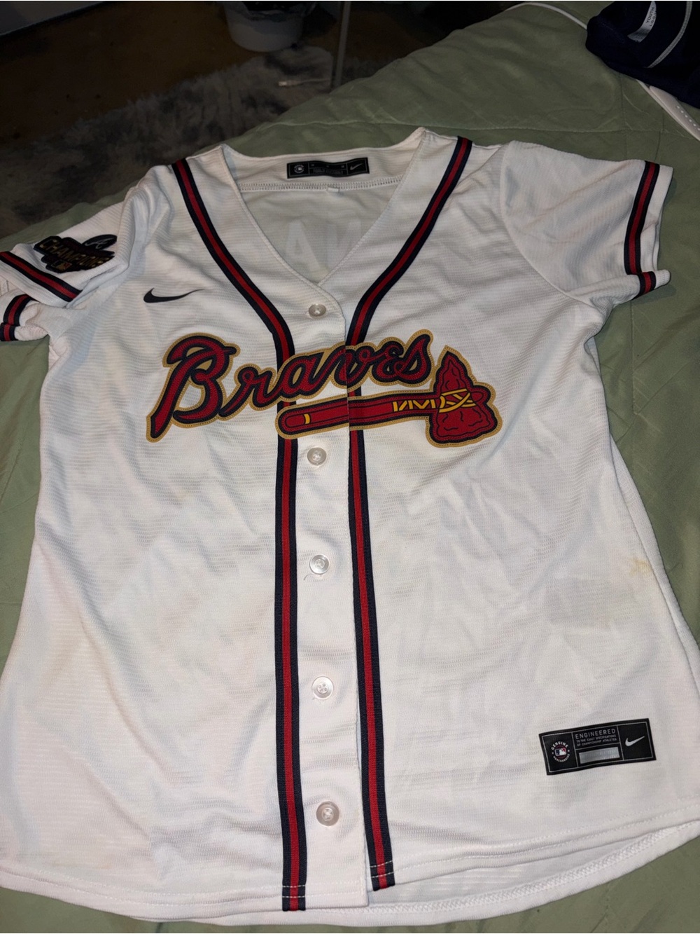 Nike Atlanta Braves Acuna White Button-Up Jersey medium